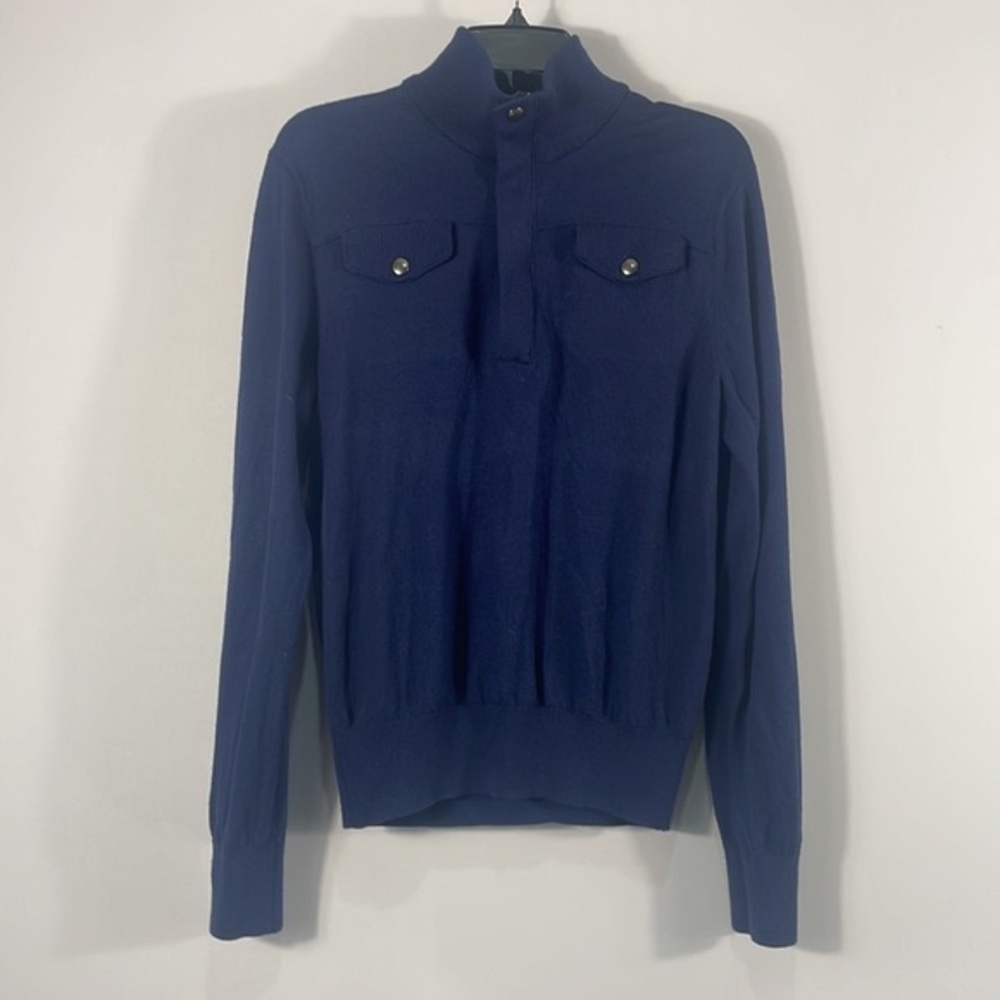Banana Republic Navy Blue, Quarter Zipper, V neck, Turtleneck, Sweater, Medium - Picture 9 of 9